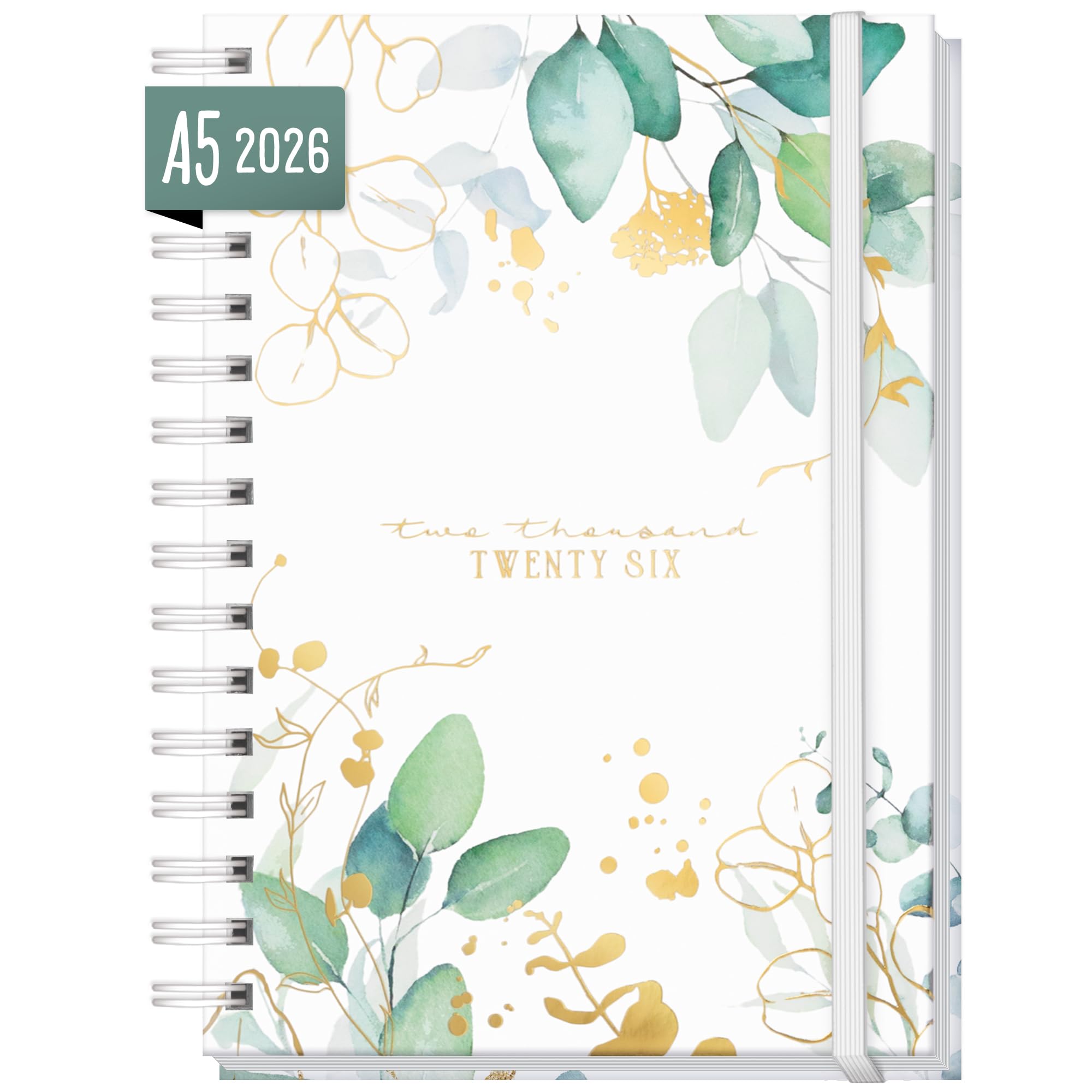 Häfft® Calendrier international 2026 A5 Feuille d´or reliure spirale EN/FR/IT/ES agenda personnel life planner durable