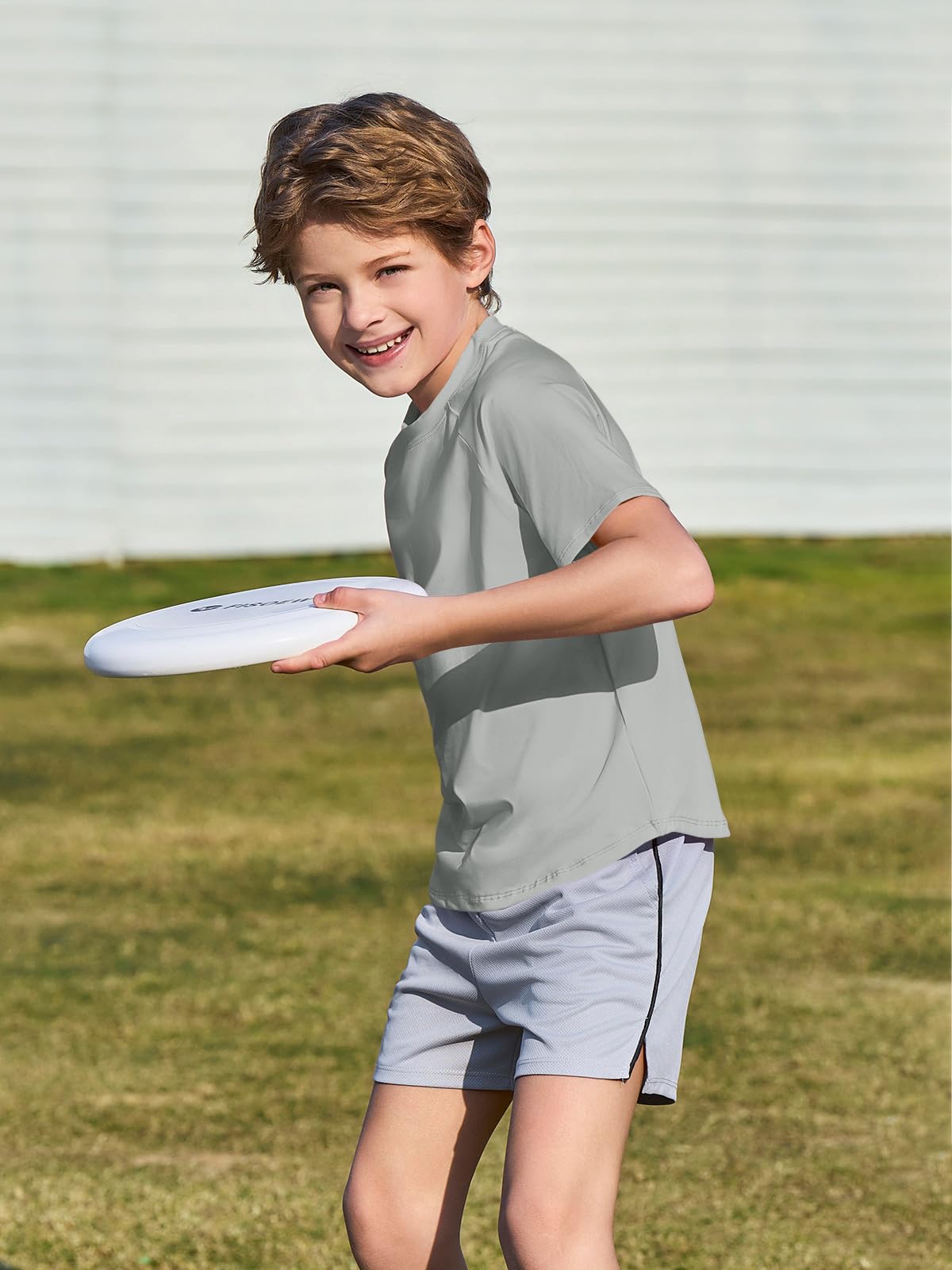 T-shirt enfant à manches courtes col rond uni léger coupe droite sport décontracté 5-14 ans
