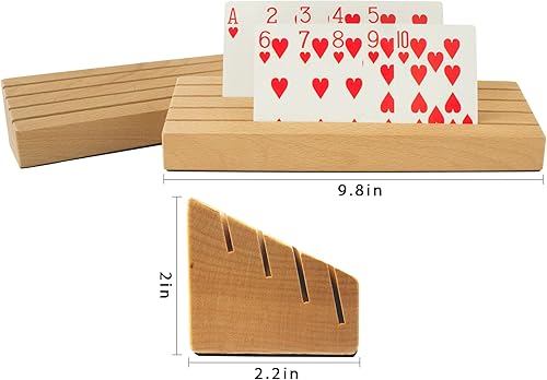 Miniatura 2 de VINJOE Paquete de 2 soportes de madera para naipes organizadores para niños y adultos mayores, soportes para cartas de madera de haya maciza de