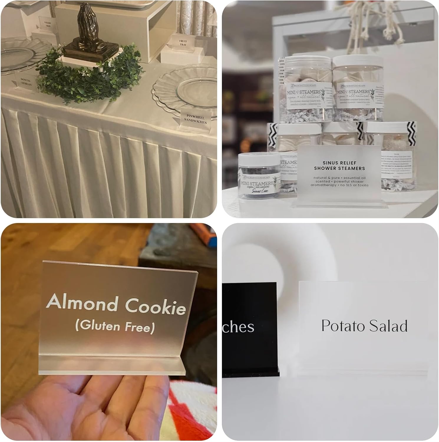10 Pack Frosted Rectangle Acrylic Sign With Stand, 3.5x2.7 Inch Blank Frosted Acrylic Sign with Base, DIY Buffet Food Labels for Wedding Party Event