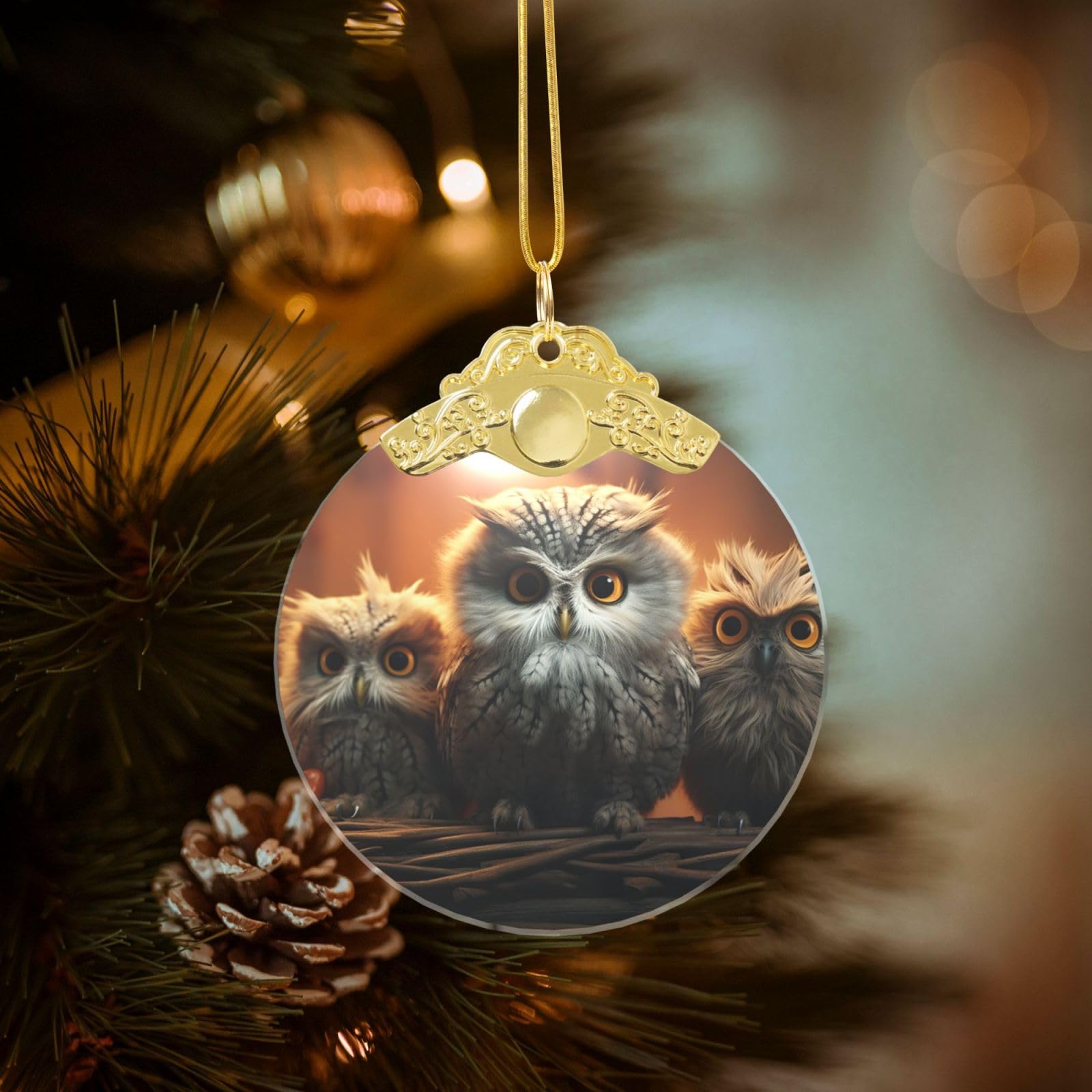 Crystal Christmas Ornaments for Christmas Tree Decoration Hanging Cute Owl Baby Ornament with Gold Ribbon Crafts Round Pendant for Keepsake Gifts Glass Xmas Decor Party Supplies