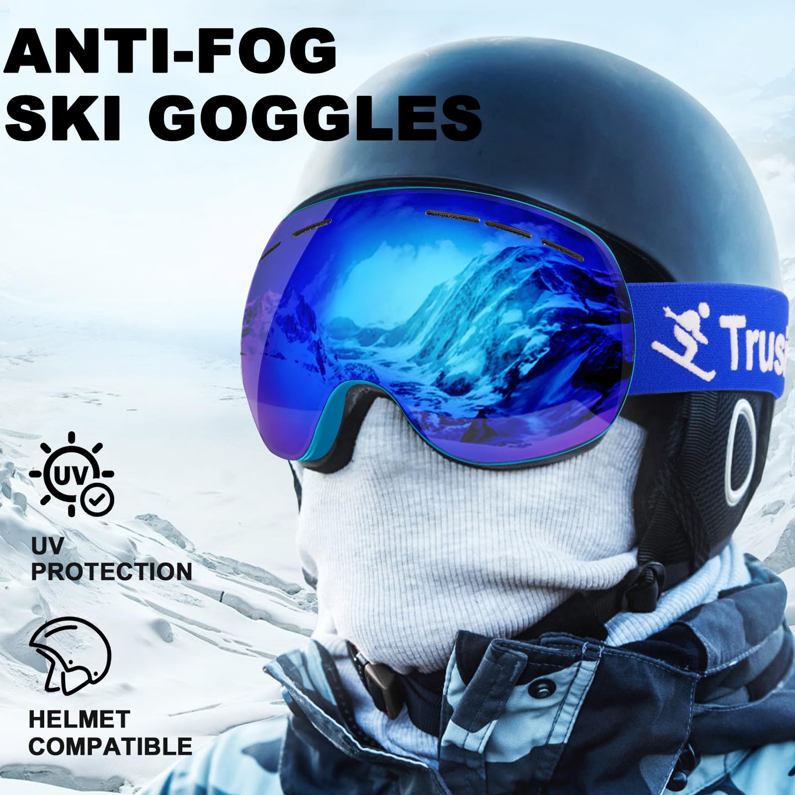 Trusiel Maschera Sci, Occhiali da Sci OTG, Anti Nebbia Anti-UV Maschera da Sci Donna Uomo, Occhiali da Sci Casco Compatibile per Sci Snowboard Sport Invernali