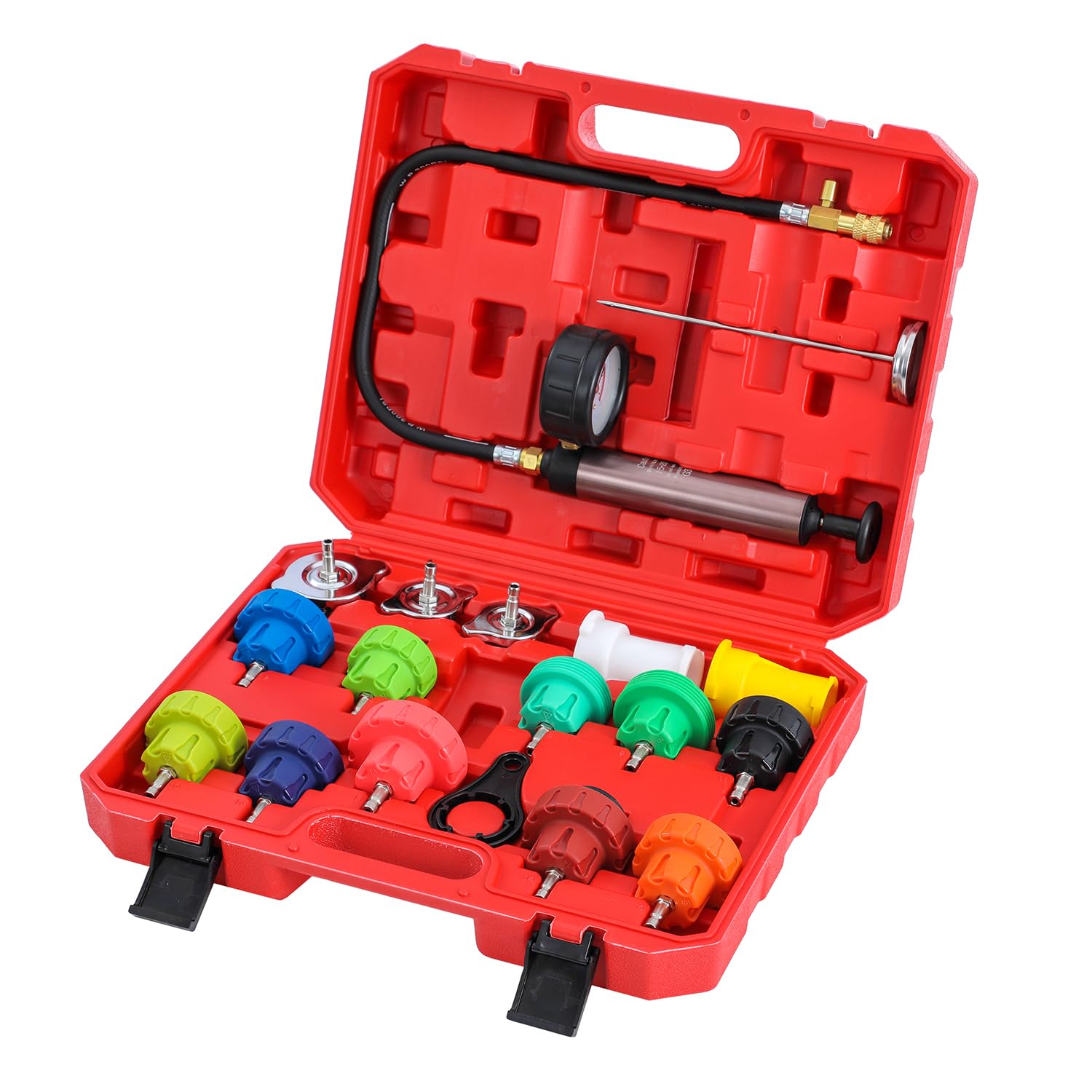 KATSU 18 Pezzi Universale Radiatore Pressione Tester Kit Test del Sistema di Raffreddamento Auto Rilevatore di Perdite Alluminio