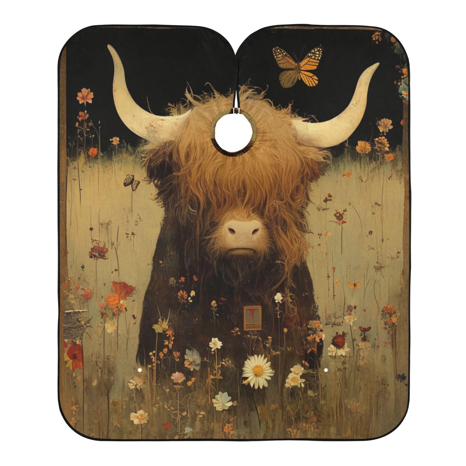 Kigai Highland Cow Hair Cutting Cape for Men & Women Waterproof Barber Cape Professional Hairdressing Salon Styling Apron with Adjustable Closure Snap