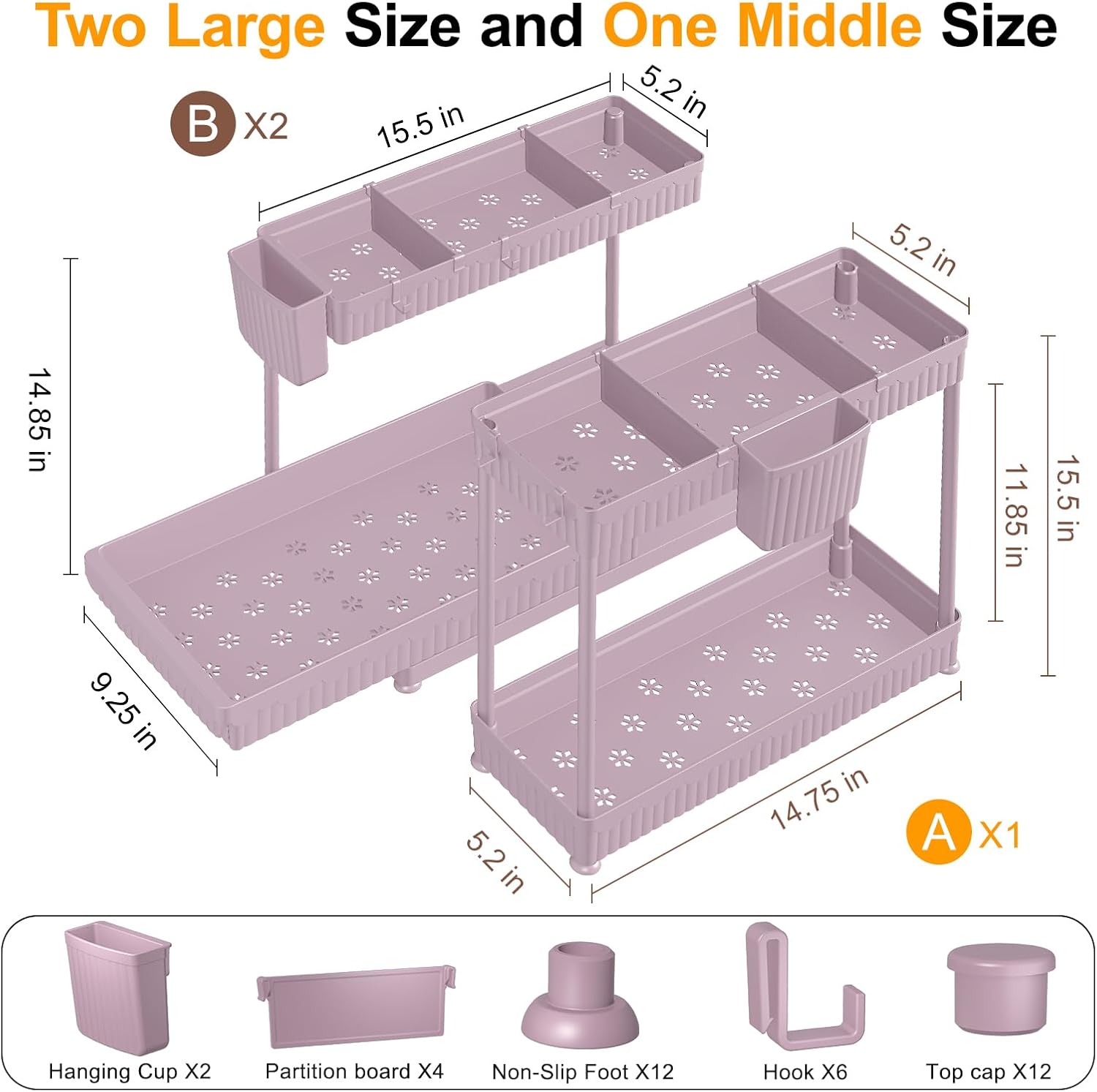 Sevenblue 3 Pack Multi-Purpose Under Sink Organizers and Storage, 2026 L-Shaped Pull Out Cabinet Organizer for Bathroom & Kitchen, Under Cabinet Organizer with Hooks Hanging Cup (Pink, 14.85 inch)