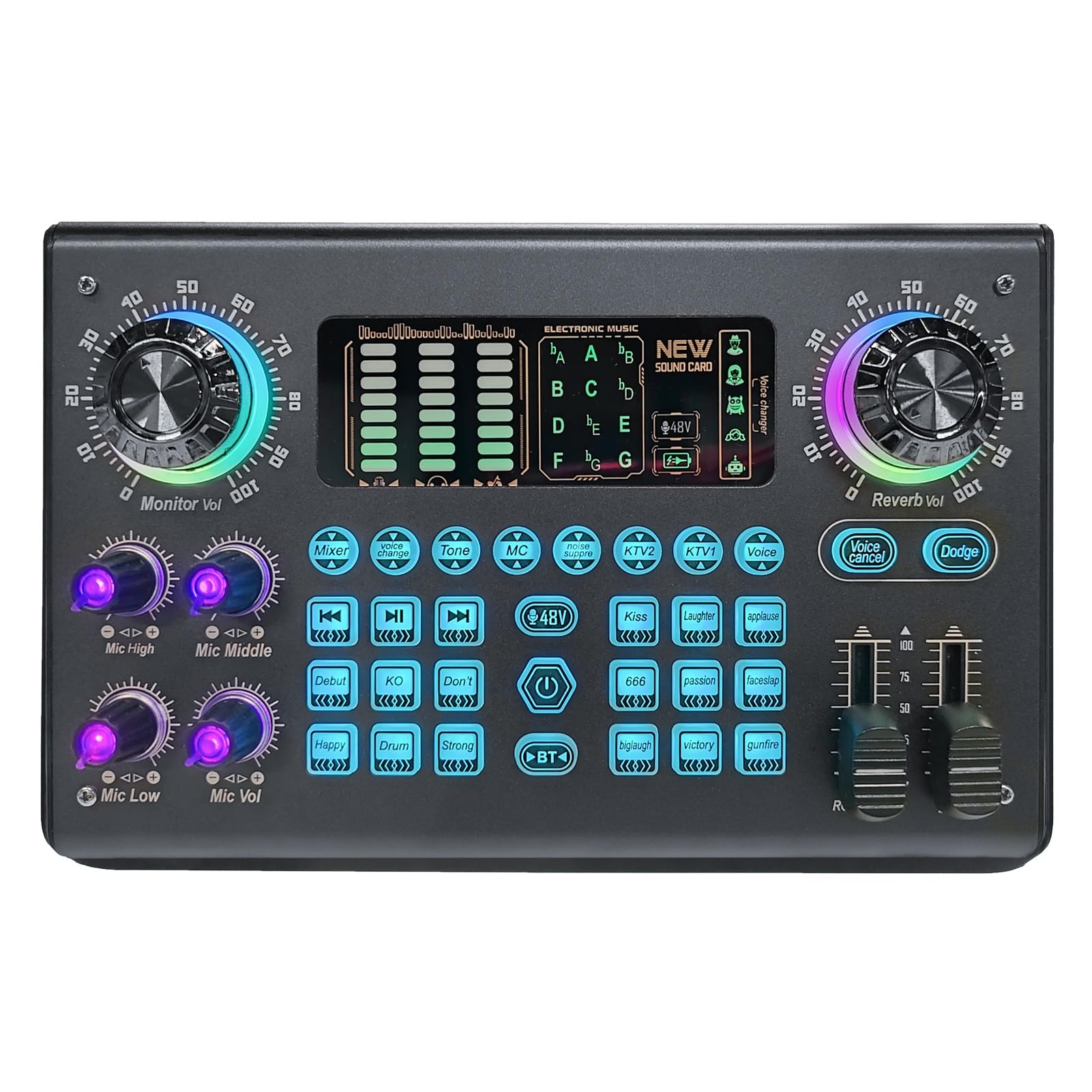 Mezclador multifunción Tarjeta de sonido digital portátil BT Consola de mezcla USB Alimentación fantasma incorporada de 48 V