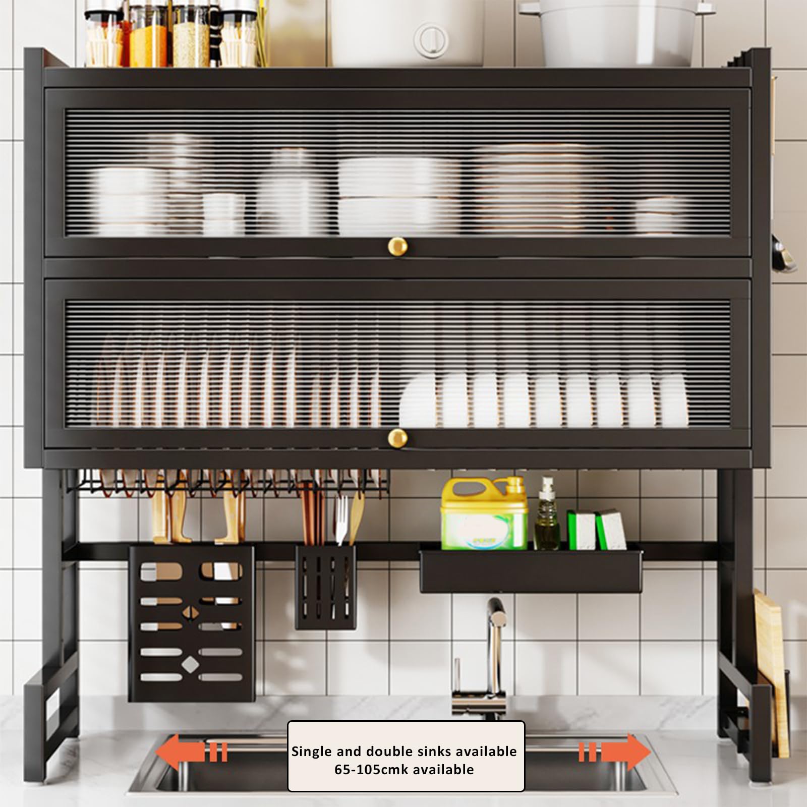Escurridor de platos extensible sobre el fregadero, acero al carbono, gran capacidad, ajustable, ahorra espacio, para platos, vasos, cuencos y cubiertos, 95 x 28 x 90 cm