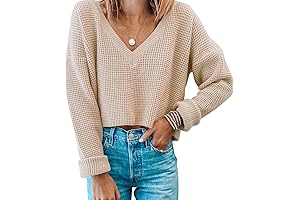 Womens V Neck Waffle Knit Cropped Top