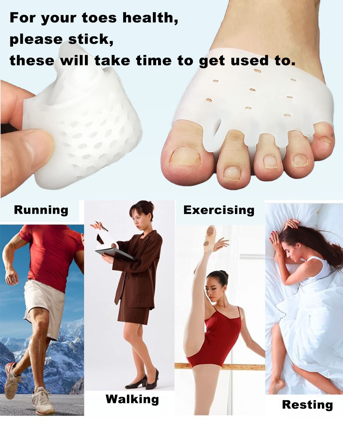 4 Pairs Metatarsal Gel Pads Toe Spacers Separators to Correct Bunions, Forefoot Pads, Hammertoe Corrector Big Toe Straighteners for Women Men Foot Pain Relief - Image 6