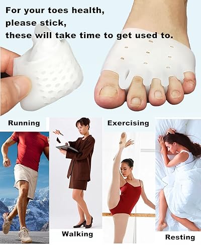 Miniatura 6 de 4 pares de almohadillas de gel metatarsiano, separadores de dedos para corregir juanetes, almohadillas para el antepié, corrector de dedos martillo,