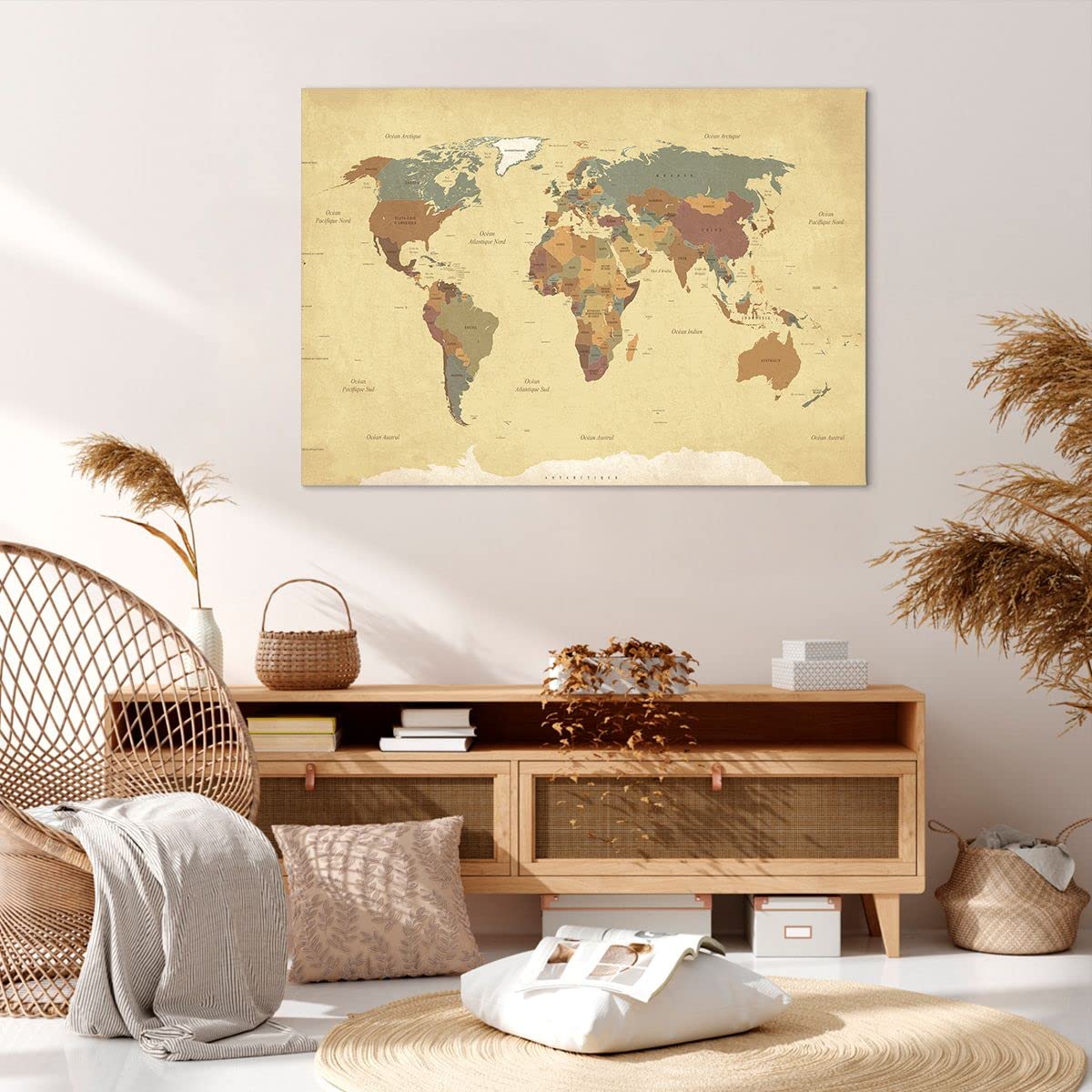 Tableau Déco Murale Carte Du Monde Vintage Sur Toile 100x70 Cm - Style Rétro Ancien, Marque ARTTOR