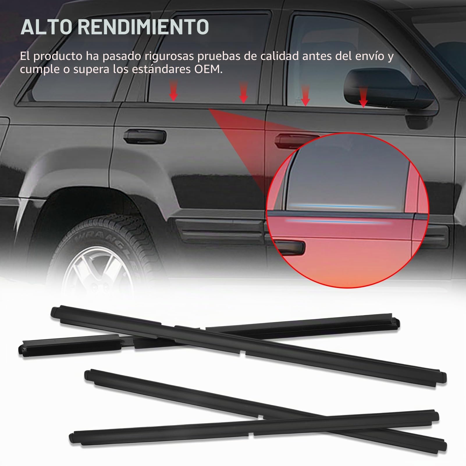 4 Piezas Burlete Junta Ventana Goma Delantera Trasera Window Sweep para Grand Cherokee WJ WG 1998-2005 55135890AF 55135891AF 55135878AF 55135879AF