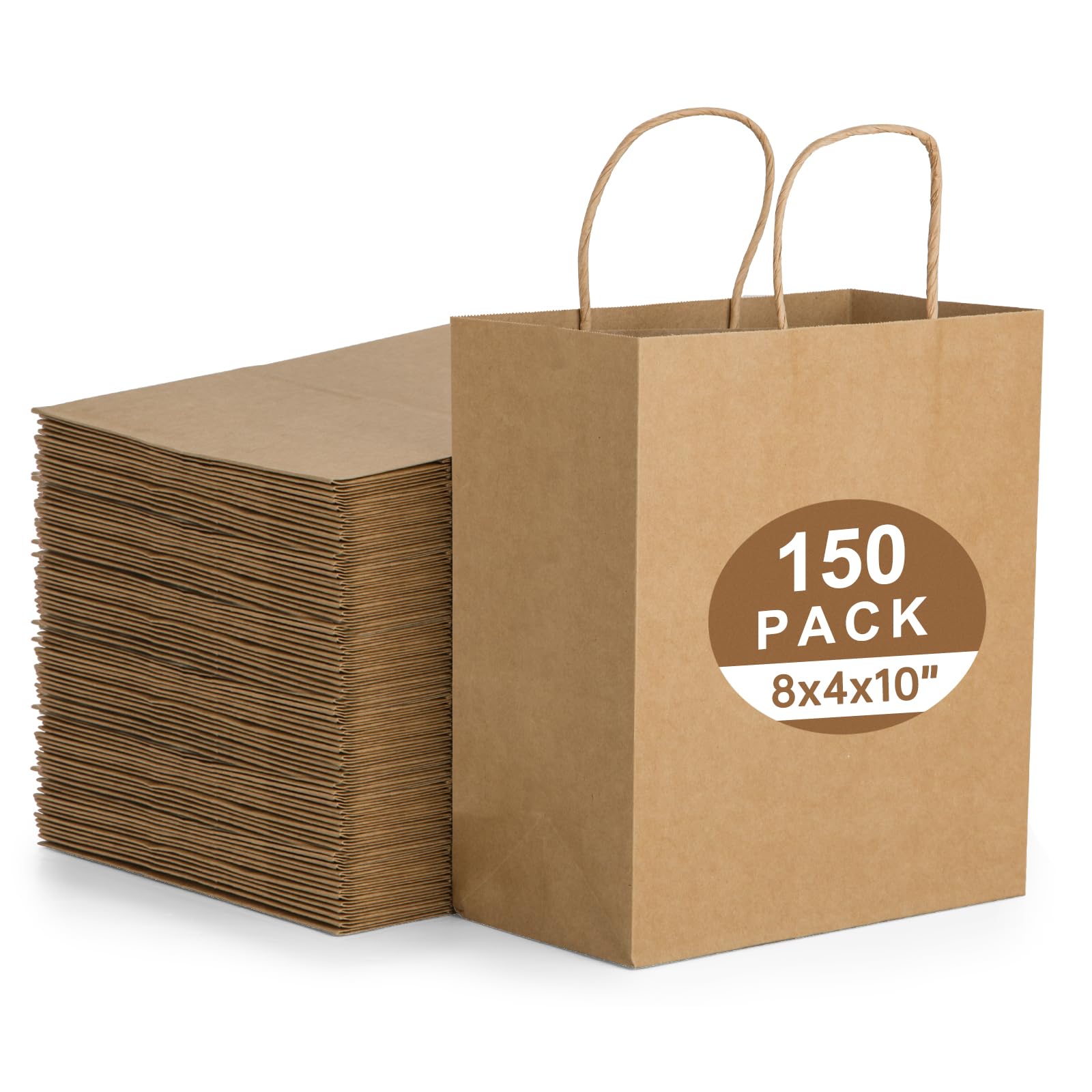 150pcs Kraft Paper Bags 10x5x13 Inches Brown Medium Paper Bags with Handles Bulk,Brown Gift Bags,Shopping Bags, Retail Bags for Small Business, Birthday Wedding Party Favor Bags, Merchandise Bag