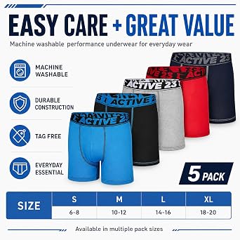 Boys Boxer Briefs - Pack of 4, 5 or 6 - Comfortable and Durable Underwear