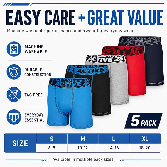Boys Boxer Briefs - Pack of 4, 5 or 6 - Comfortable and Durable Underwear