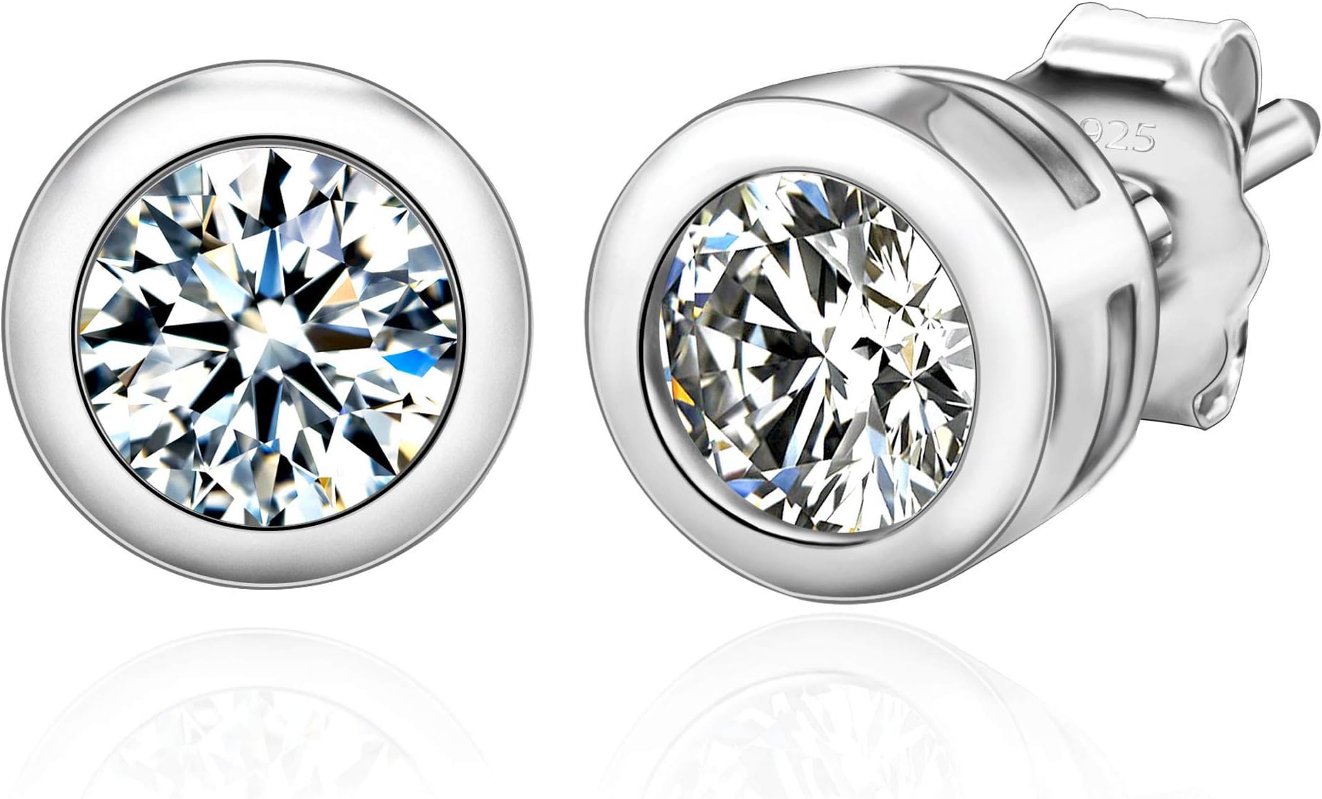 LAVISHE925 Sterling Silver Round Brilliant Cut Cubic Zirconia Bezel Stud Earrings Hypoallergenic Earrings for Women 2mm to 4mm