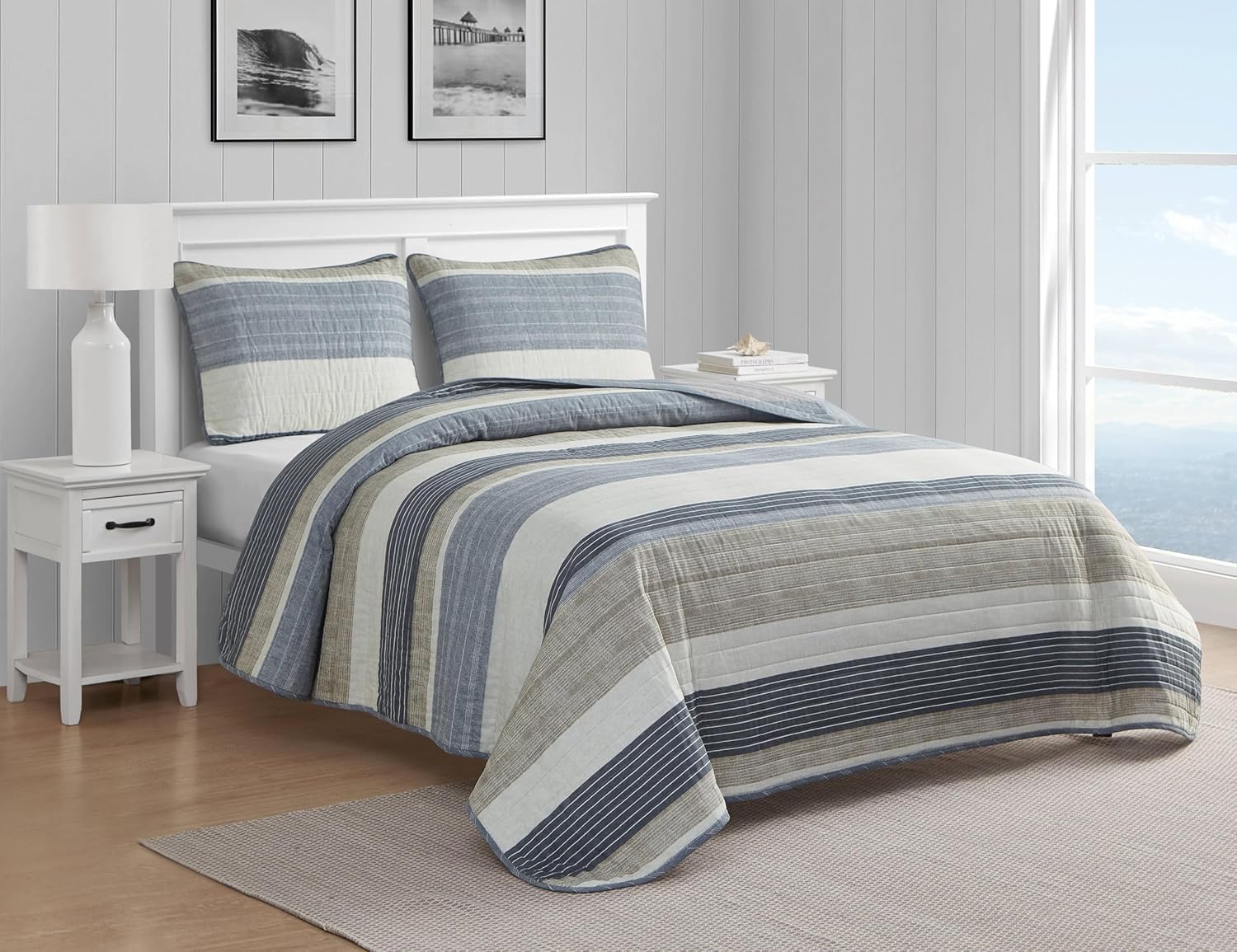 Nautica- King Quilt Set, Cotton Reversible Bedding Set, All Season Designer Home Décor (Ridgeport Beige, King)