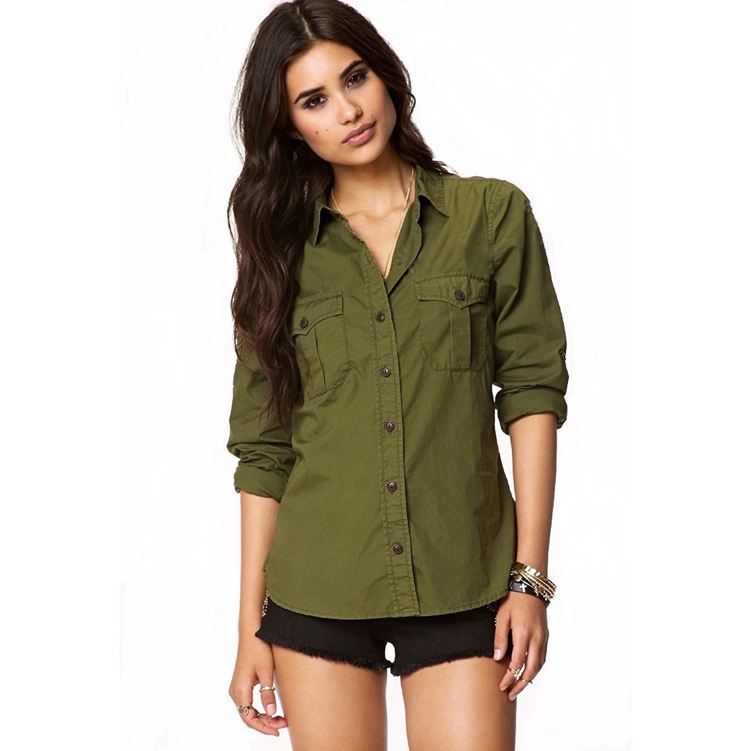 c.cozami Casual Long Sleeves Double Pocket Women's Rayon Shirts-picture-38