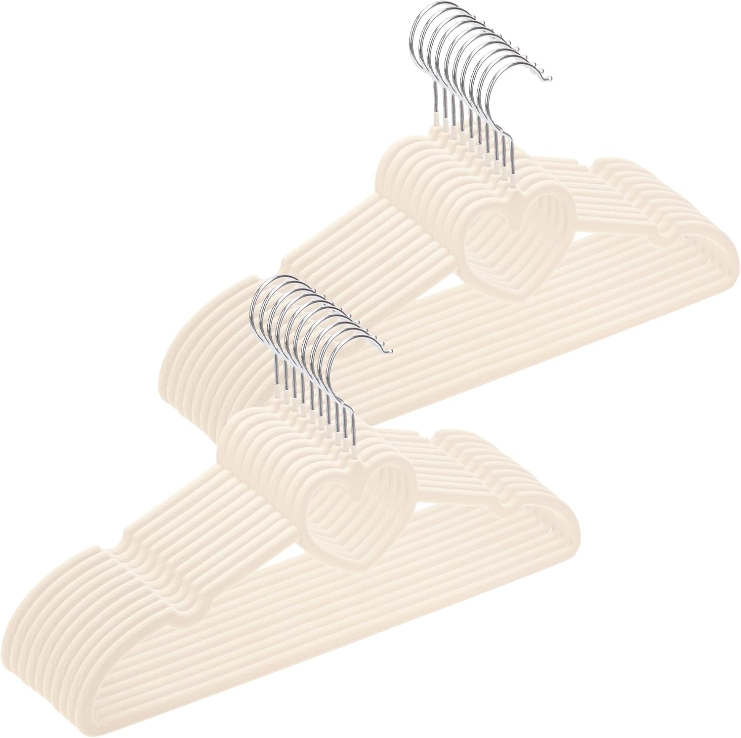 Velvet Clothes Hangers 20 Pack – 16" Non-Slip Slim ABS Hangers with 360° Swivel Hook and Heart Accent, Dry Use for Shirts, Dresses, Pants, Ties – Ivory