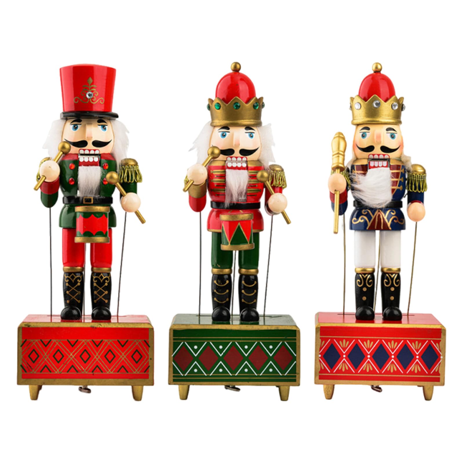 TOYANDONA Set 3 Carillon Schiaccianoci in Legno 32 CM Decorazioni Natalizie da Tavolo Soldatini Classici Rosso Verde e Blu Centrotavola Musicale per Feste e Regali di Natale