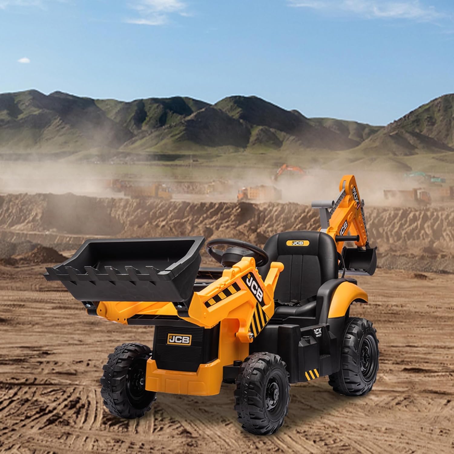 Licensed JCB 24V Excavator Ride On Toys for Kids, Backhoe Digger Toy with Reversible Seat, Removable Front & Rear Arms, Remote Control, Electric Construction Vehicle Toy