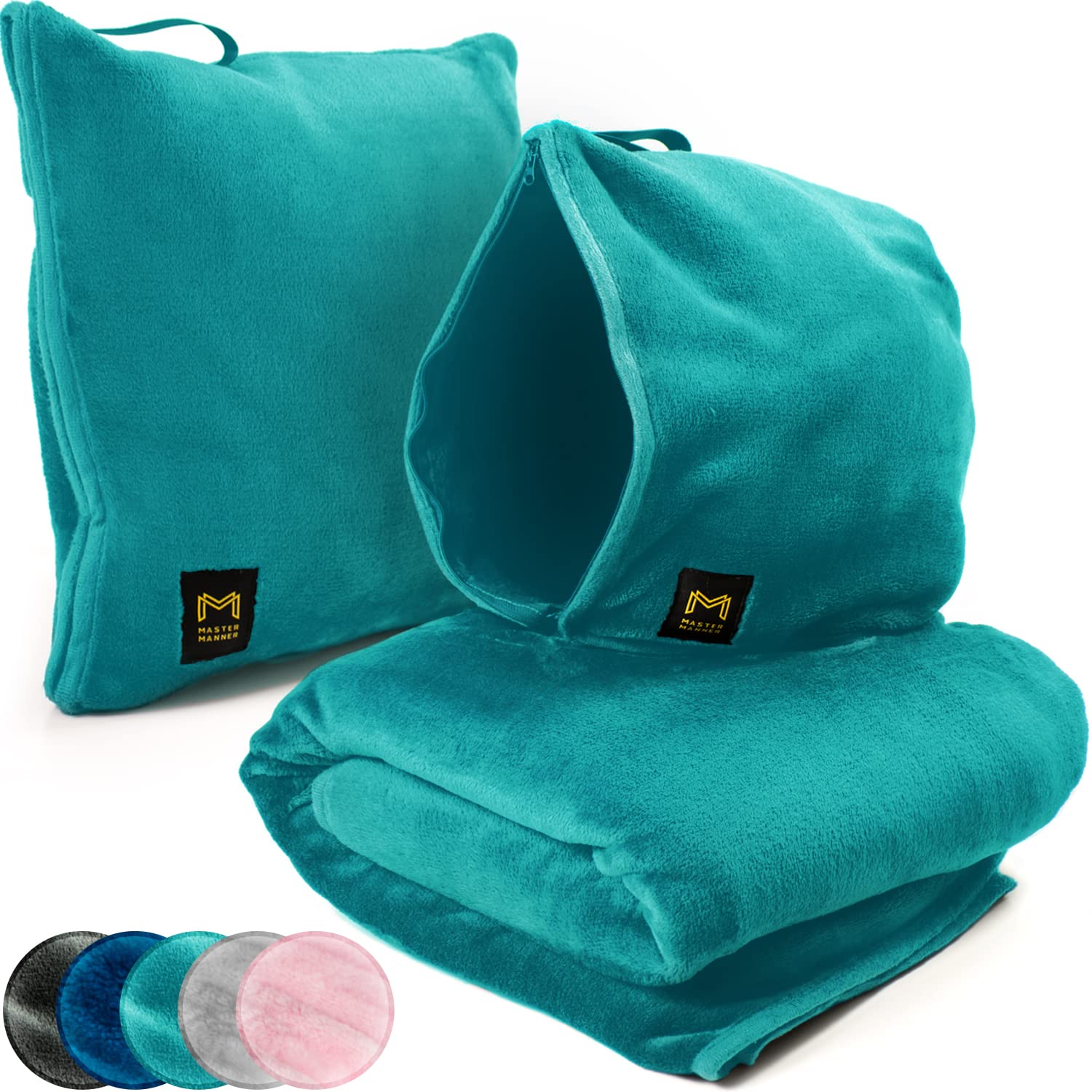 Travel Blanket Airplane Compact with Hoodie – 2in1 Airplane Travel Accessories from Plane Blanket to Travel Pillow with Luggage Strap, Soft Handle & Secure Pocket