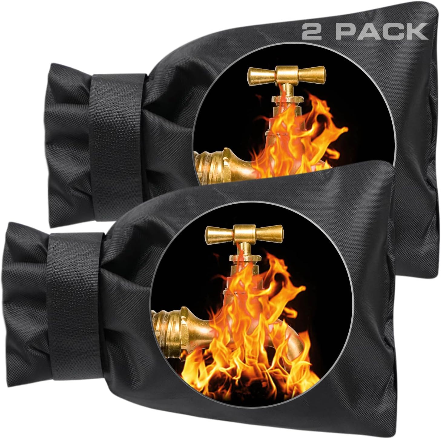 Outdoor Faucet Covers for Winter Freeze Protection - 2 Pack, Thickened Insulated Pipe Covers for Outside, Yard Maintenance Must Haves Reusable Waterproof Spigot Covers, 7.7" H x 5.9" W, Black