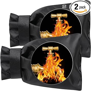 Outdoor Faucet Covers for Winter Freeze Protection - 2 Pack, Thickened Insulated Pipe Covers for Outside, Yard Maintenance Must Haves Reusable Waterproof Spigot Covers, 7.7" H x 5.9" W, Black