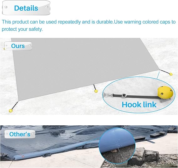 Patio 16'x36'Ft Pool Covers for Inground Pools Safety Cover Rectangle, Heavy Duty Winter Swimming Pool Cover Included Wire Rope Hem All Edges, Leaf Mesh Net Covers, UV-Resistance, Gray