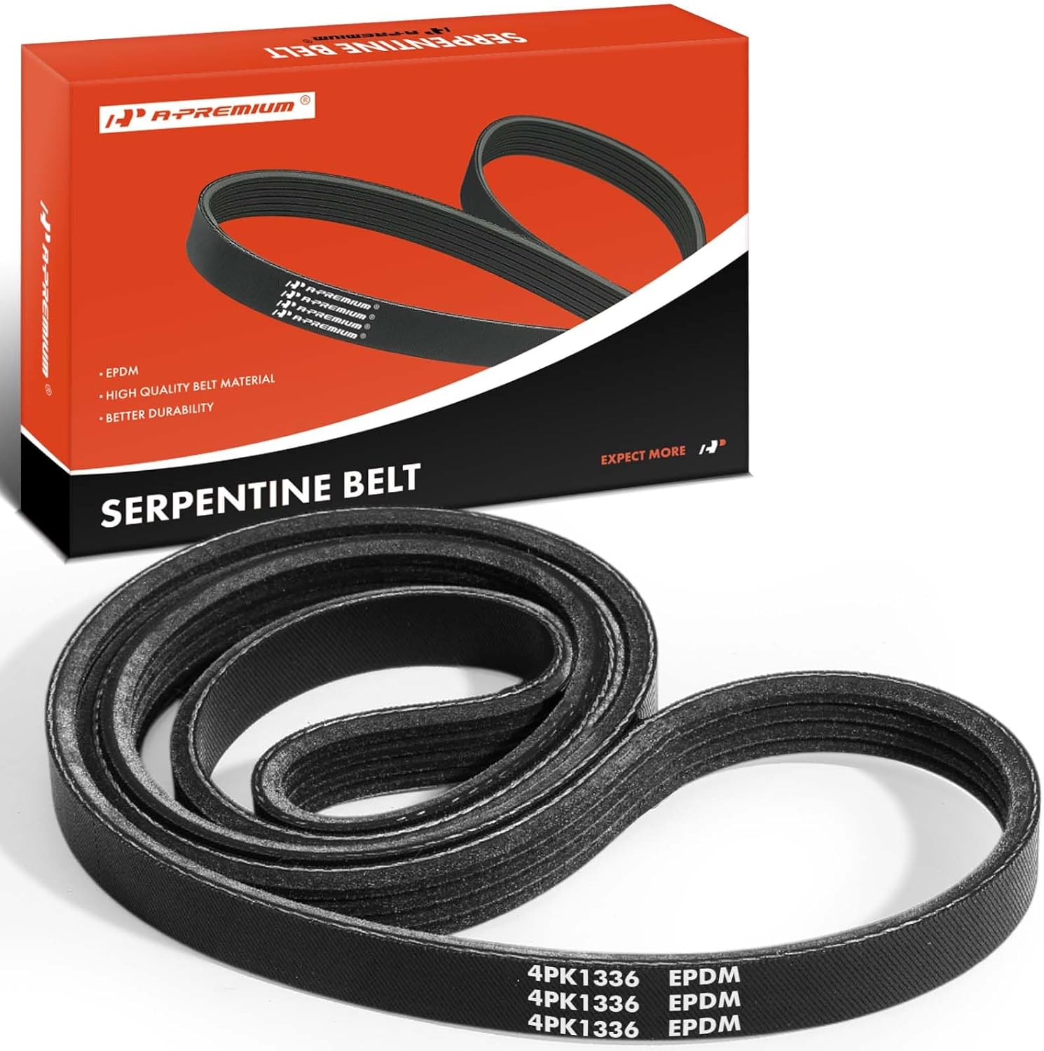 A-Premium 52.6" EPDM Serpentine Belt for Ford F-150 2018-2024, Mustang 2015-2023, Camaro & Firebird 1985-1986