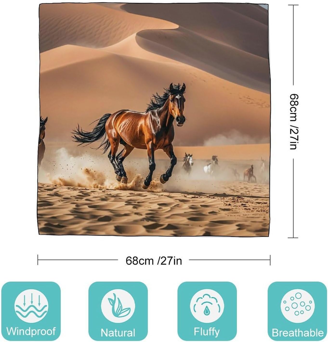Horses Running in Desert Storm Headscarf for Women, Lightweight Square Hair Wraps Shawl, Fashion Silk Scarf for Men, Multifunctional Hair Bandanas for Gift, Personalized Hair Wrapping Night
