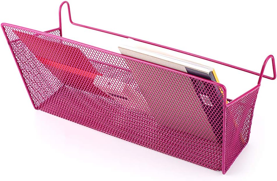 BTSKY Bedside Storage Basket, Dorm Room Bed Storage Basket Metal Mesh Desktop Corner Shelves Hanging Organizer Rack Shelf Bedside for Book Phones Drinks Tissues Office Home with Hook Rose