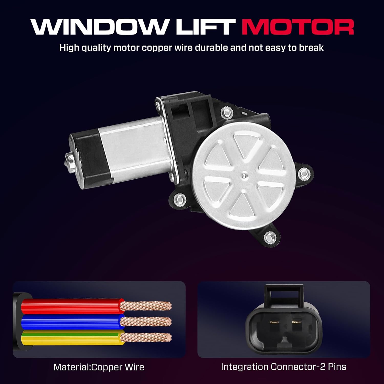 Front Passenger Side Power Window Regulator with Motor (2 Pins) Fit for 2001-2006 Chevrolet Silverado 1500 3500, Avalanche Suburban GMC Sierra 1500 2500 3500 Yukon XL Cadillac Escalade, 741-645