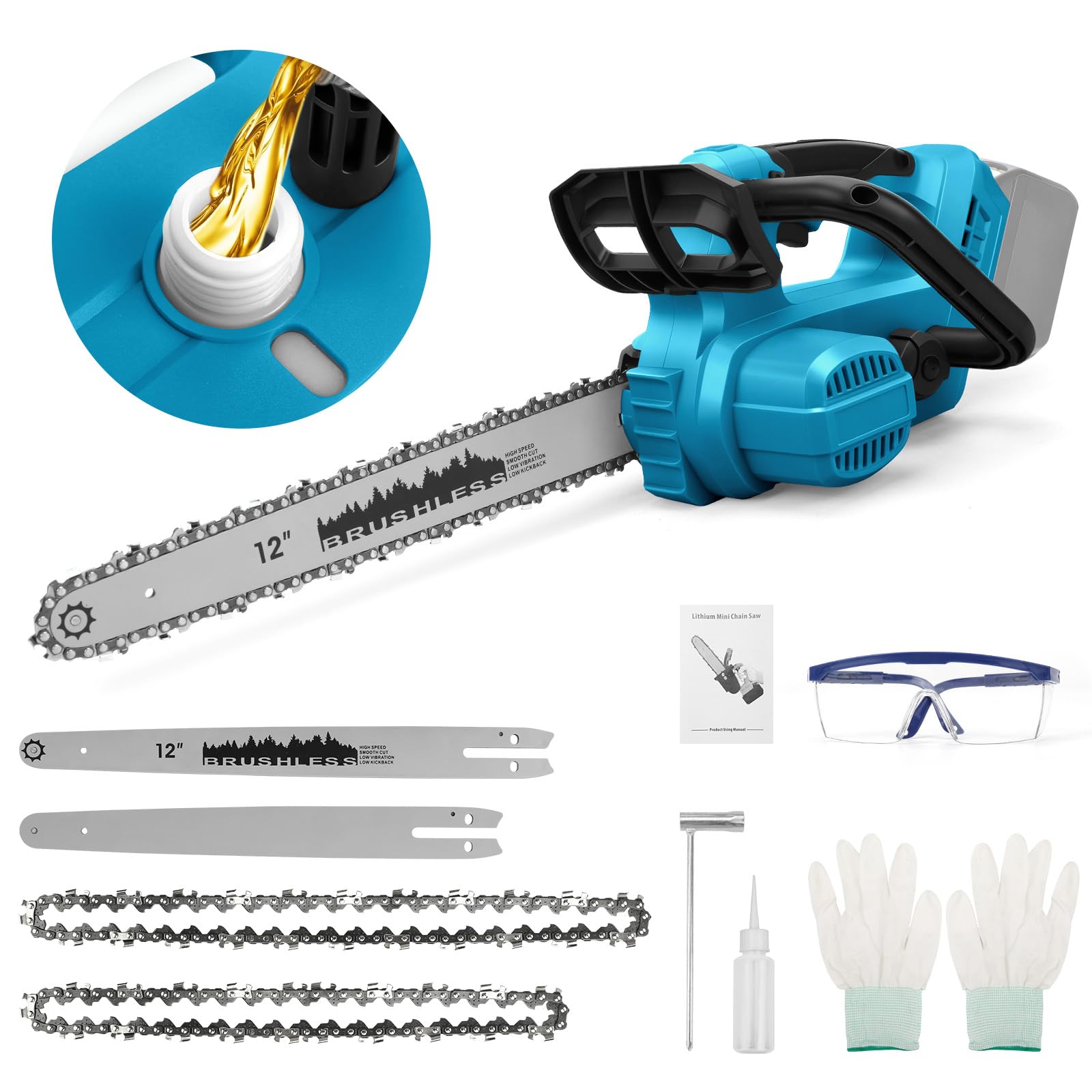 Tronçonneuse sans fil pour batterie Makita 18 V, 30,5 cm/25,4 cm, mini tronçonneuse 2 en 1 avec verrou de sécurité, tronçonneuse électrique portable de 1100 W pour la coupe du bois, la taille des