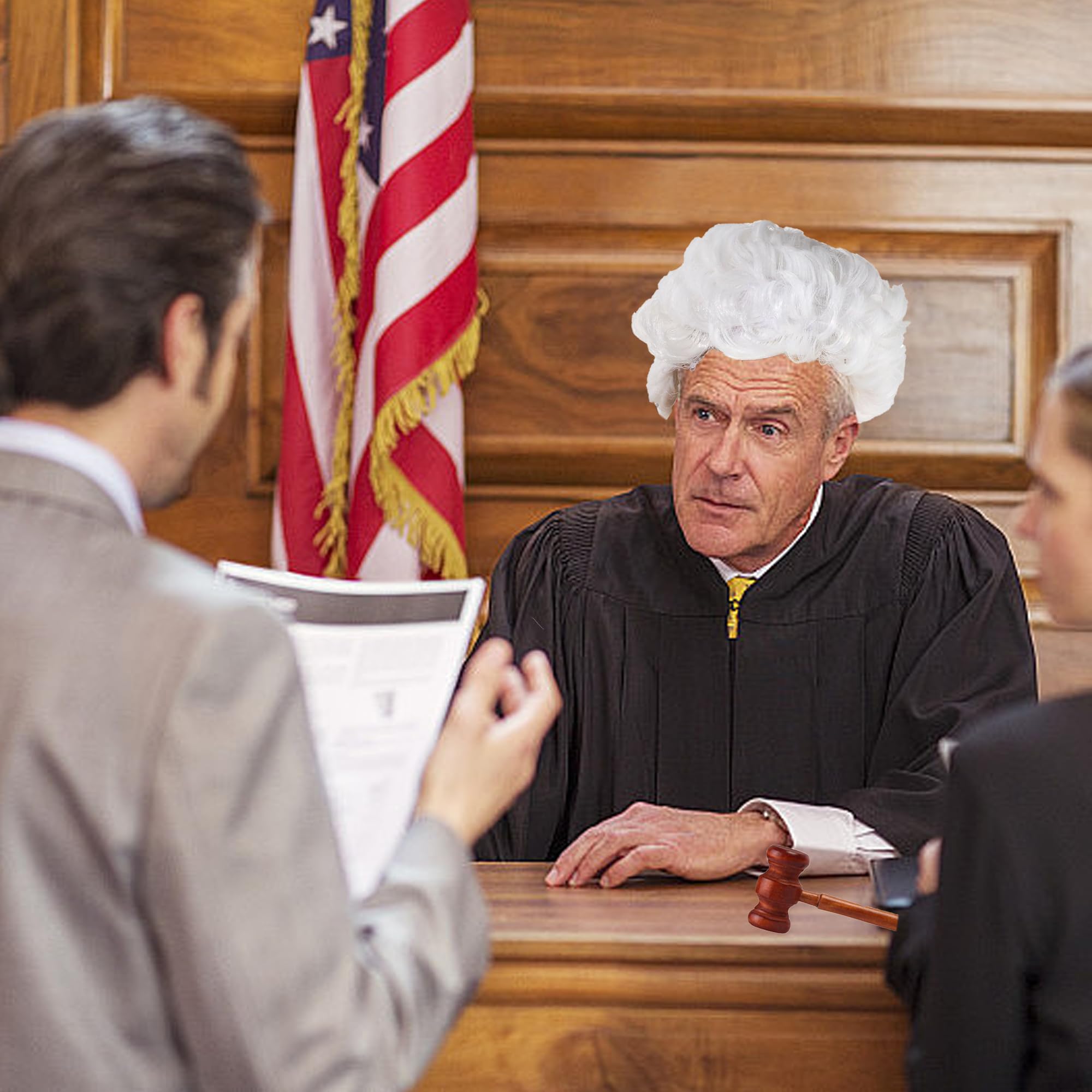 SQAQS 4pcs Judge Wig, Judge Costume Accessories with Glasses, Gavel and Collars, Judge Court Lawyer Wig, Role-playing Props - Image 2