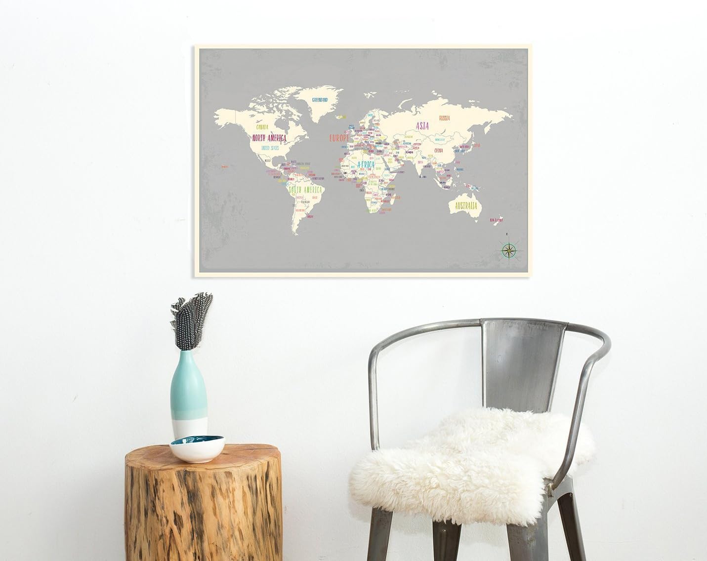 Children's World Map Wall Art Print in Grey, 12x18 Inch Print, Nursery Wall Art Decor, Nursery Décor, Travel, Gender Neutral Nursery