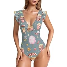 Women's Ruffled One Piece Swimsuit Question Mark Pattern5 V Neck Tummy Control Bathing Suit for Beach
