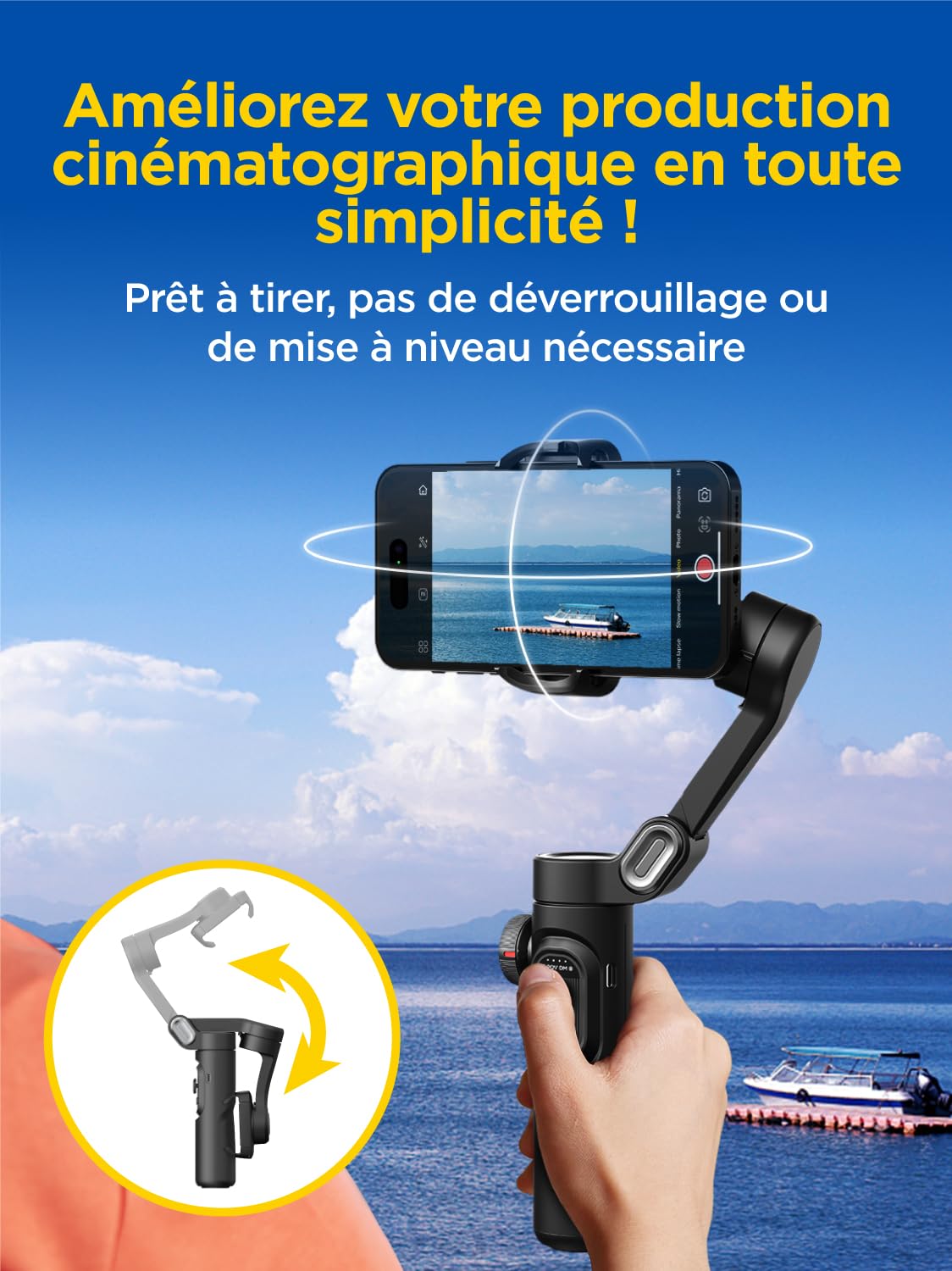 AOCHUAN Gimbal Stabilisateur pour iPhone, Smartphone avec Suivi Visage/Objet Gimbal pour iPhone 16 15 Pro Max/Android Stabilisateur Téléphone Portable 3 Axes pour Enregistrement Vidéo - Smart XE