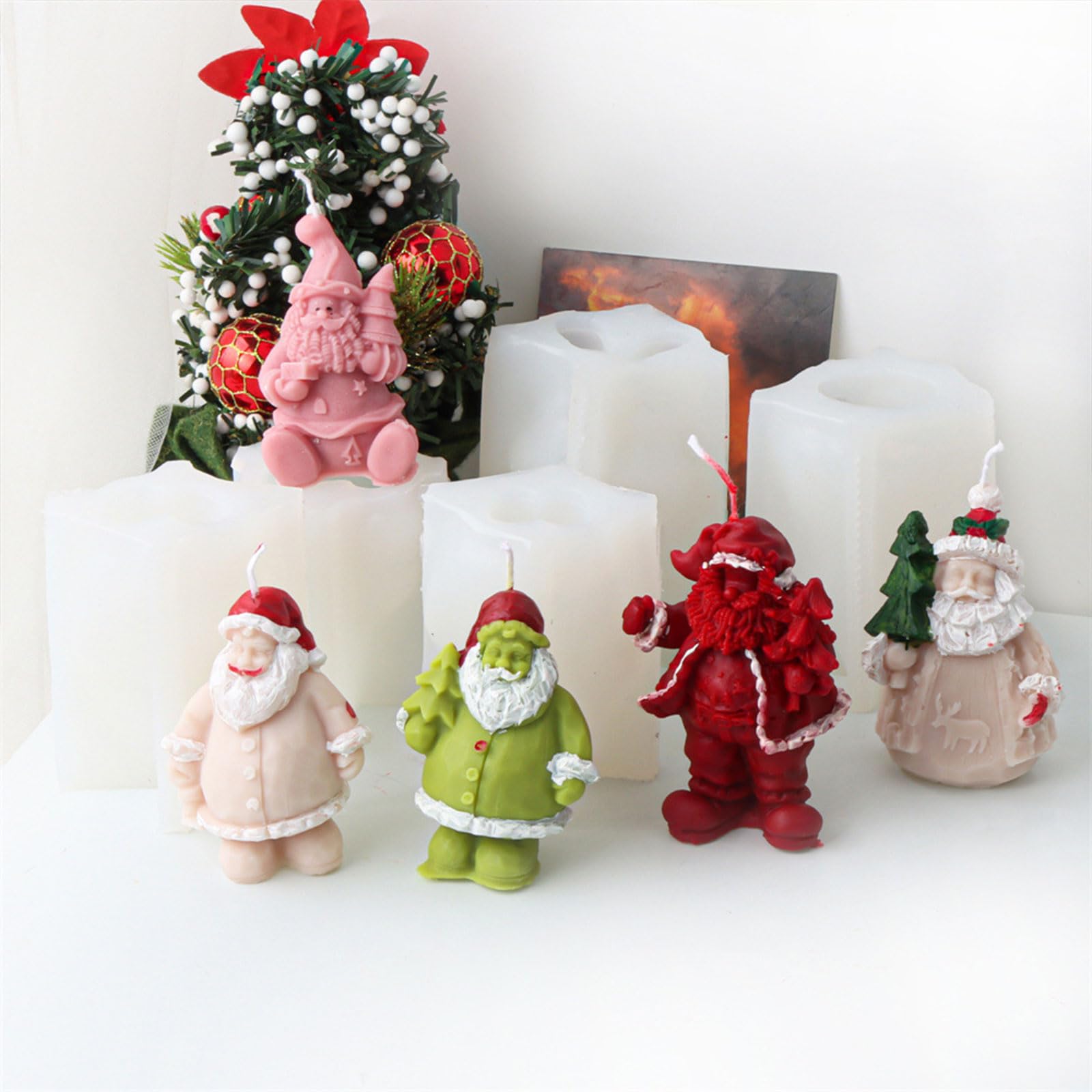 2 Stampi In Silicone 3D A Forma Di Babbo Natale Per Candele E Saponi - Due Design, Dimensioni 5,8x5,1x10,8 Cm, Fai Da Te Natalizio - 5