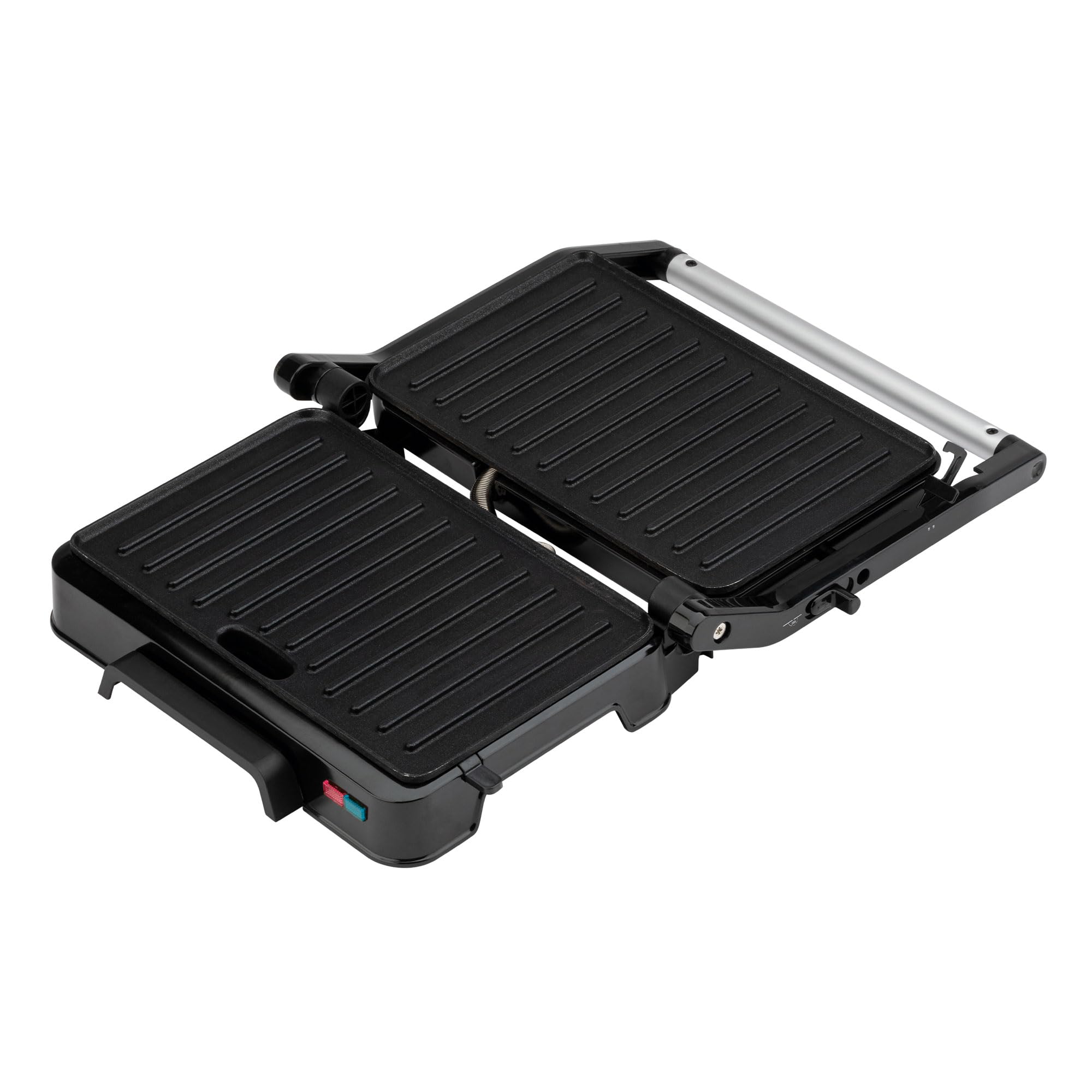 JATA JEGR1124 - Parrilla eléctrica y grill con placas rayadas antiadherentes de 23 x 14,5 cm. 1000 W. Cocina todo tipo de alimentos. Tapa superior basculante. Apertura 180º. Clip de cierre