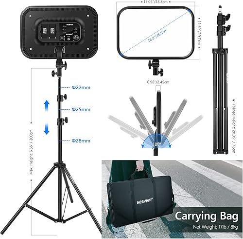 Miniatura 9 de NEEWER RGB168 - Panel de luz LED RGB de 18.3 pulgadas con control de aplicación, kit de 2 soportes para trípode, 60W360 a todo color2500  8500