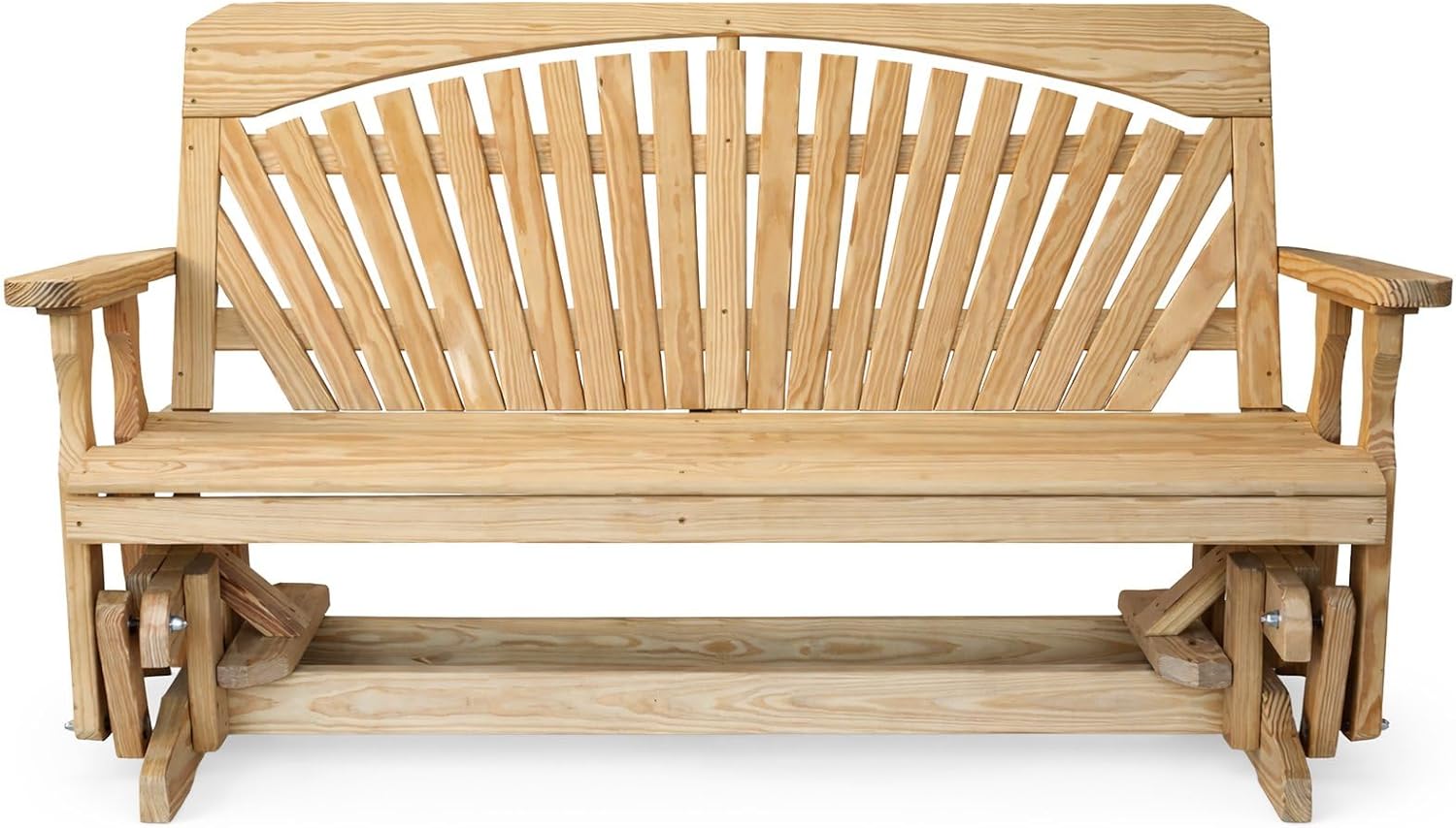 5 FT NATURAL Porch fanback Glider Bench for 3 Person, Amish-Made Solid Pine Wood Glider, Smooth Quiet Glide, Balanced Construction, Even Weight Distribution, Relaxed Seating Angle, Made in USA