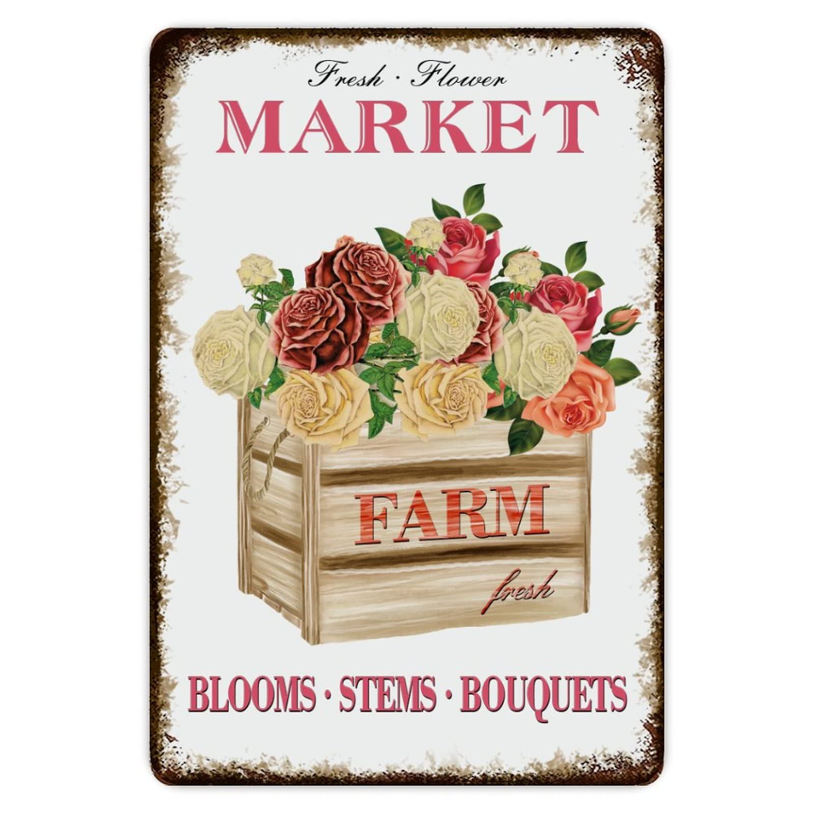 ENEDNATE Funny Vintage Metal Sign Farm Fresh Flower Market Aluminum Sign 8x12 inch Metal Tin Sign Retro Wall Door Hanger Decor Sign