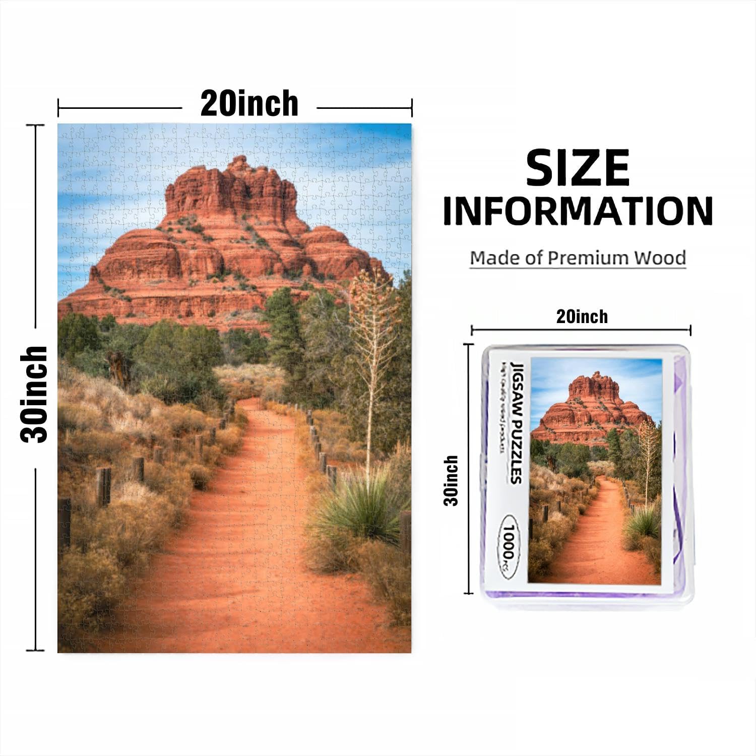 1000 Piece Puzzle for Adults Jigsaw Puzzles 1000 Pieces Hard Challenging Difficult Family Cool Large Hiking trail to Bell Rock Sedona Arizona Puzzles for Adults