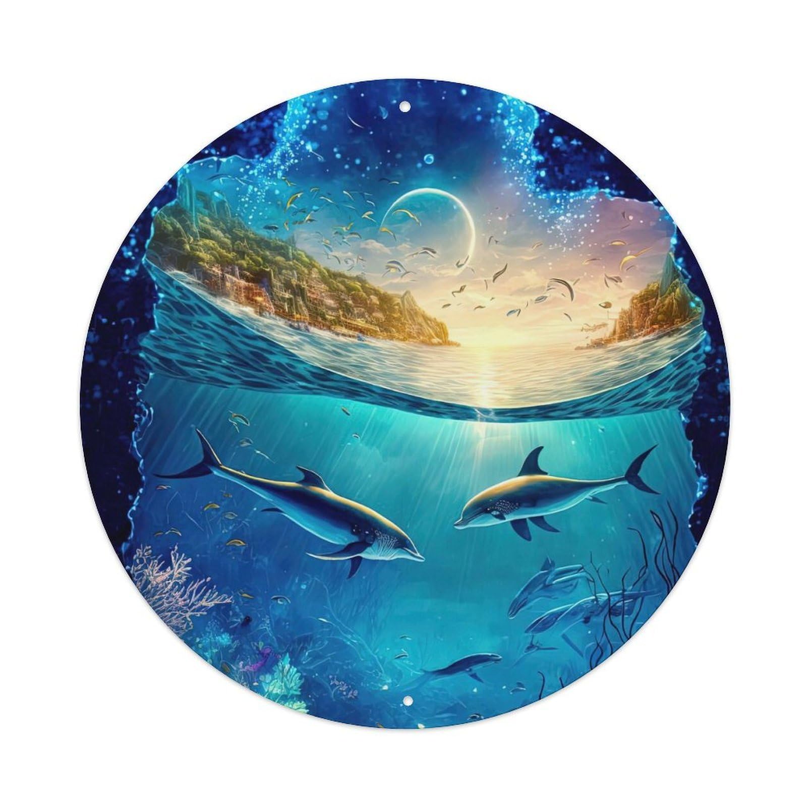 Dolphins Marine Life Underwater Ocean Wildlife Metal Tin Sign