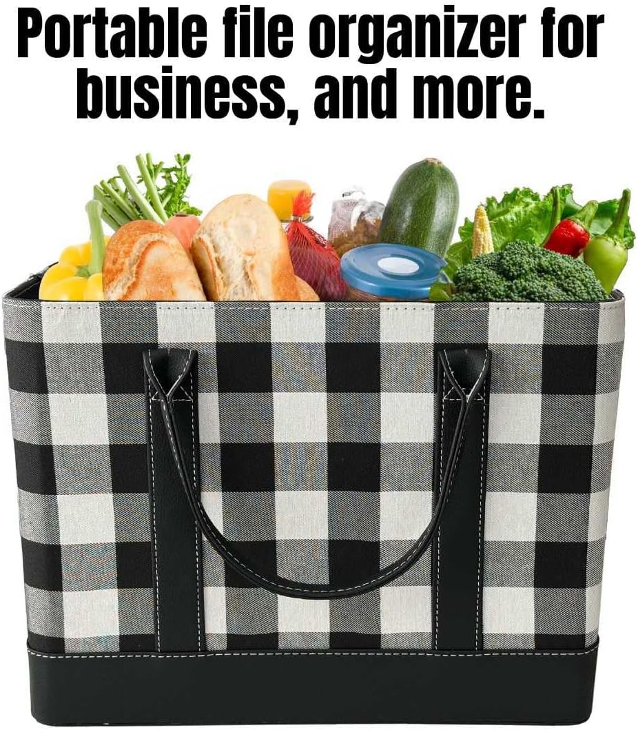 Trenton Gifts File Organizer Tote | Stylish Way To Keep Organized | Black/White Plaid