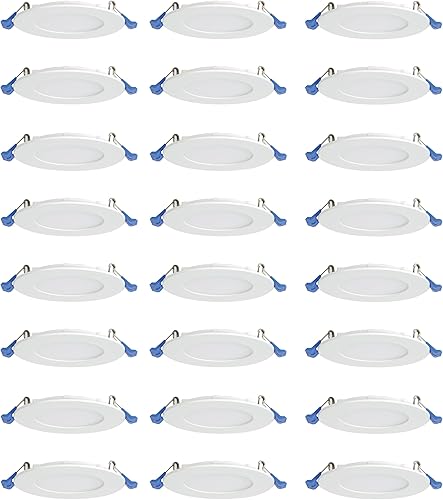Paquete de 24 paneles delgados de 4 pulgadas con clasificación IC, regulables, ultra empotrables, con caja de conexiones, 9 W, 750 lúmenes, blanco
