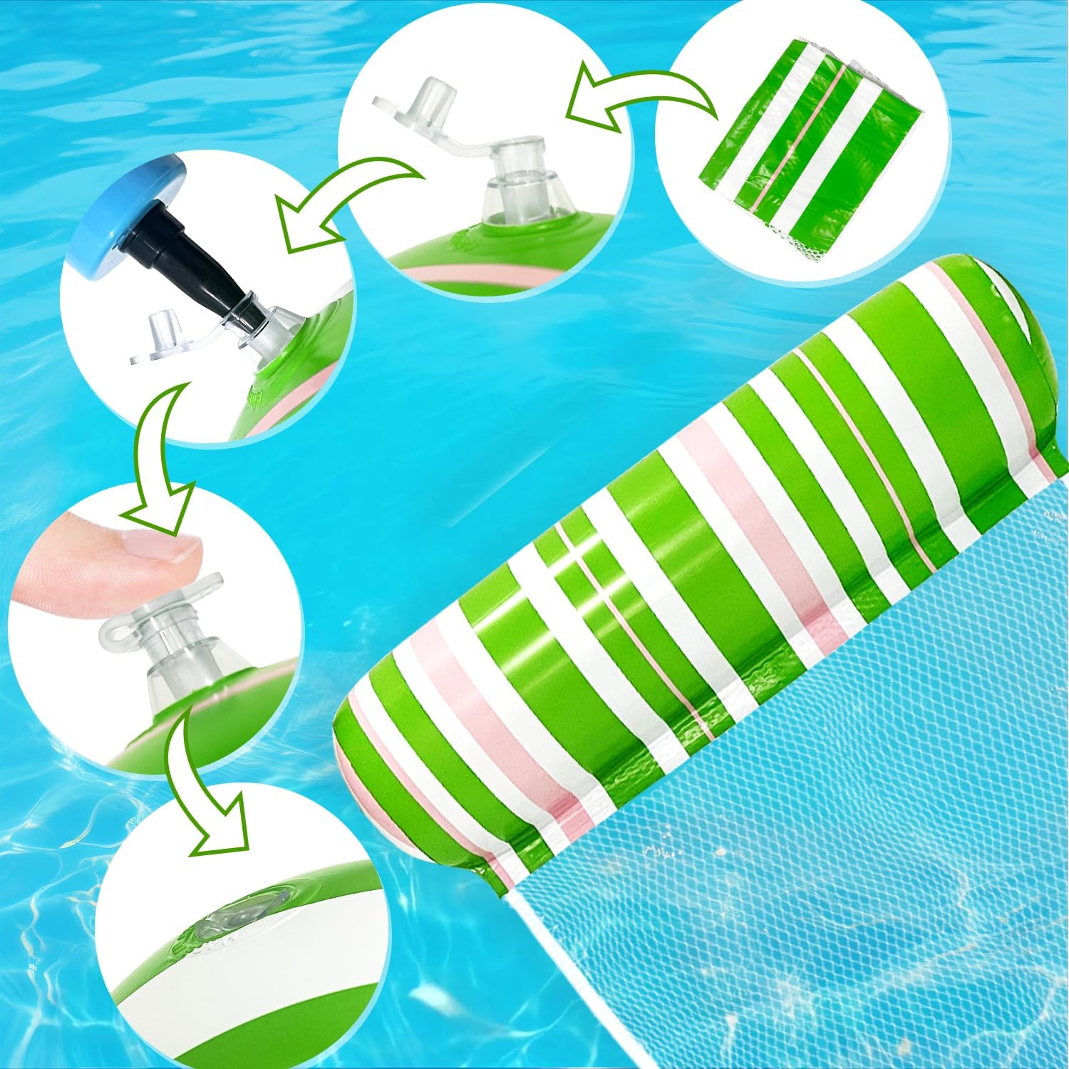 Inflatable Pool Float for Adults, 5 Pack Water Hammock Lounge with Mesh, Beach Vacation Essentials for Backyard & Travel