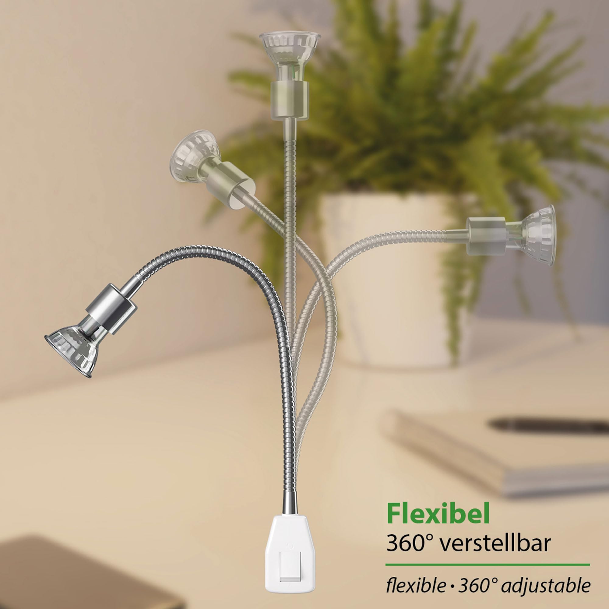 ledscom.de Steckdosenlampe LESCH Leselampe Schwanenhals, chrom/weiß, inkl. GU10 LED (warmweiß, 7,6W, 1103lm, 33°)