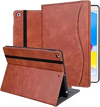 HFcoupe 10.2 Inch iPad Case 9th / 8th /7th Generation, iPad 10.2 Cover with Pencil Holder and Pocket, Multi-Angle Stand Full Body Protective Folio Auto Wake/Sleep - Brown